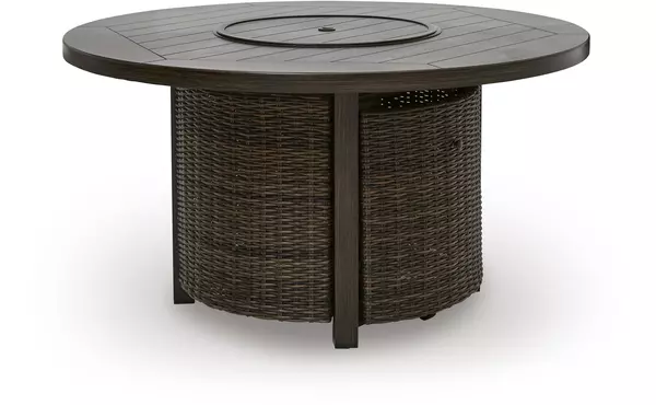 monterey point dark brown round fire pit table by ashley