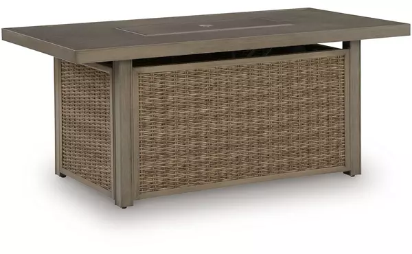 laguna heights beige rectangular fire pit table by ashley