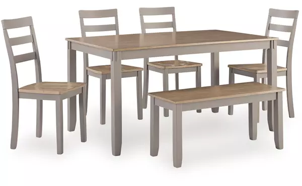 harperfeld natural/gray dining room table set (6/cn) by ashley