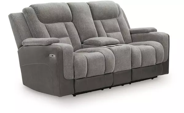 mixed motion shadow pwr rec loveseat/con/adj hdrst by ashley