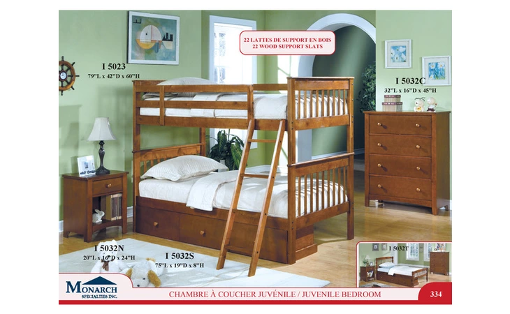 I5023  MEDIUM BROWN SOLID WOOD TWIN TWIN BUNKBED WITH LADDER 
 PG334