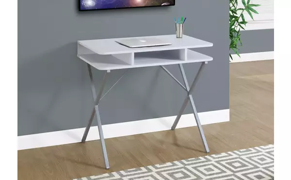 computer desk - 31 l - white top - silver metal by monarch specialties