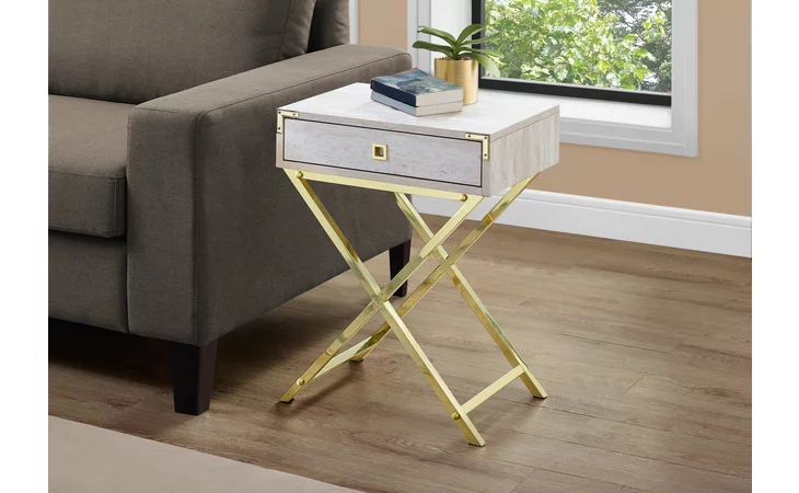 I3553  ACCENT TABLE - 24 H - BEIGE MARBLE - GOLD METAL