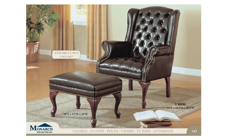 I8090  ACCENT CHAIR - 2PCS SET DARK BROWN LEATHER LOOK FABRIC