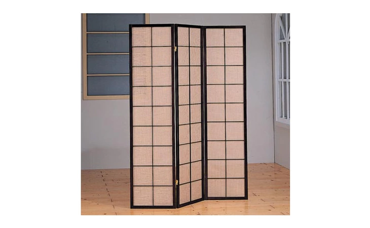 I4628  FOLDING SCREEN - 3 PANEL CAPPUCCINO WITH FABRIC INLAY