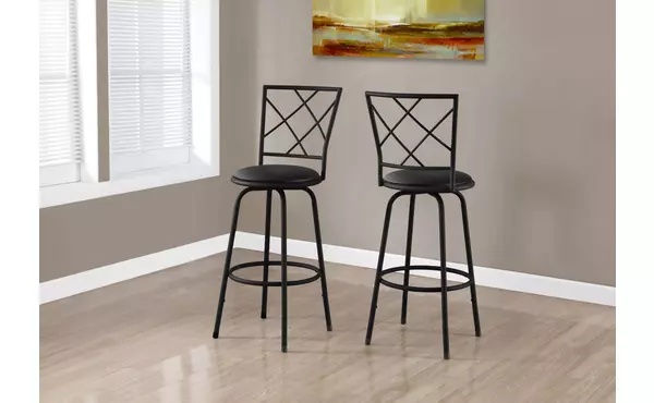 barstool - 2pcs - swivel - black -black leather-look seat by monarch specialties
