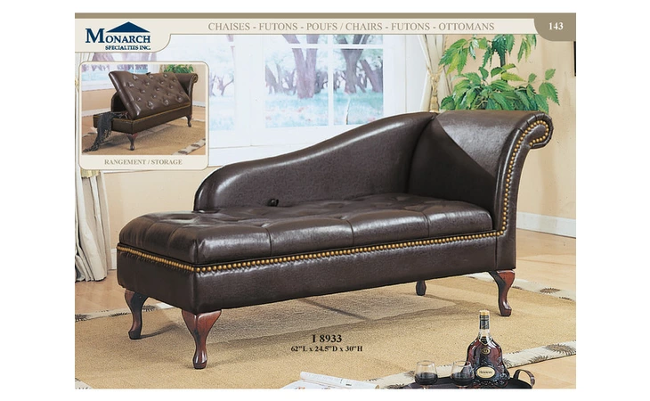 I8932 Leather BLACK LEATHER LOOK CHAISE LOUNGE WITH STORAGE