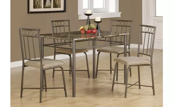 dining set - 5pcs set - espresso marble - bronze metal by monarch specialties