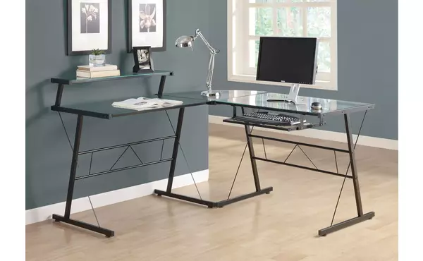 computer desk - black metal corner with tempered glass by monarch specialties