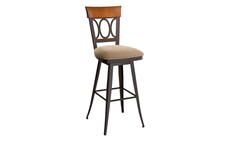 41417-34 Cindy SWIVEL STOOL SPECTATOR HEIGHT CINDY UPHOLSTERED SEAT AND METAL BACKREST WITH SOLID WOOD ACCENT