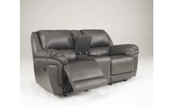 7610243 Leather RECLINING LOVESEAT W CONSOLE-MOTION LEATHER-MAGICIAN DURABLEND - SLATE