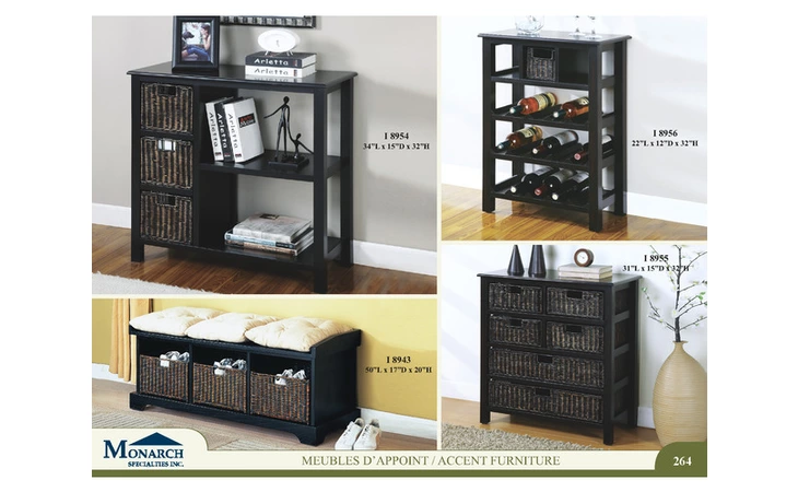 I8943  DISTRESSED BLACK CUSHIONED STORAGE BENCH WITH BASKETS 
 PG264