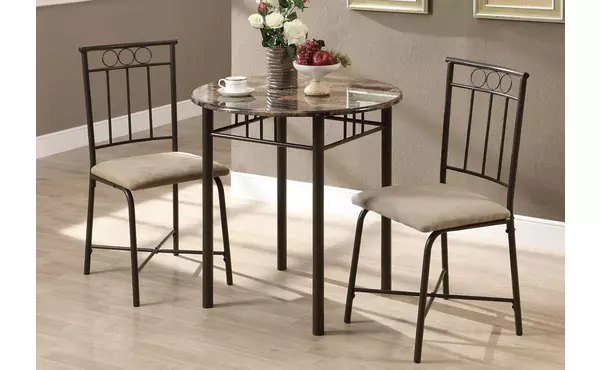 dining set - 3pcs set - espresso marble - bronze metal by monarch specialties