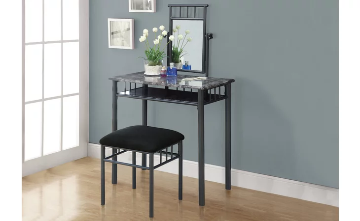 I3062 VANITY SET - 2PCS SET / GREY MARBLE / CHARCOAL METAL MONARCH SPECIALTIES  I3062