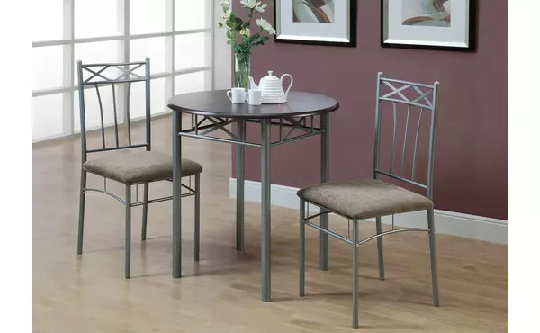 dining set - 3pcs set - espresso - silver metal by monarch specialties