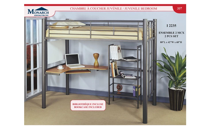 I2235  SILVER METAL BUNK BED WITH WORKSTATION AND BOOKCASE 
 PG337