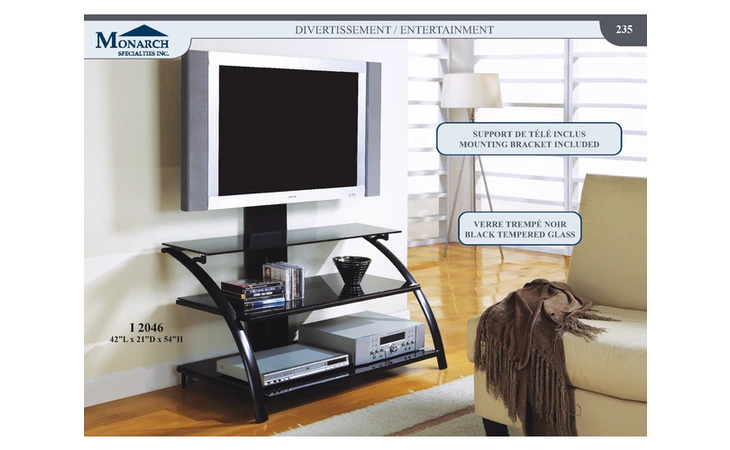 I2046  BLACK METAL TEMPERED GLASS 42L TV STAND WITH A BRACKET 
 PG235