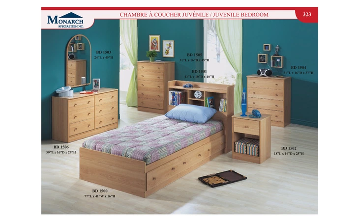 BD1516  MAPLE TWIN SIZE TRUNDLE BED ON CASTORS