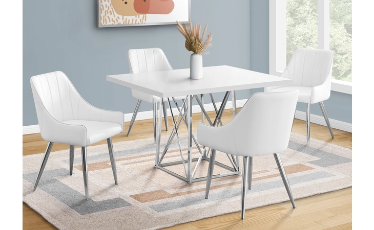 I1046  DINING TABLE - 36 X 48  - WHITE GLOSSY - CHROME METAL