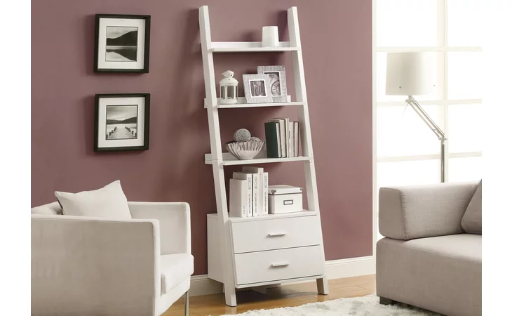 BOOKCASE - 69 H - WHITE LADDER WITH 2 STORAGE DRAWERS MONARCH SPECIALTIES I2562  I2562