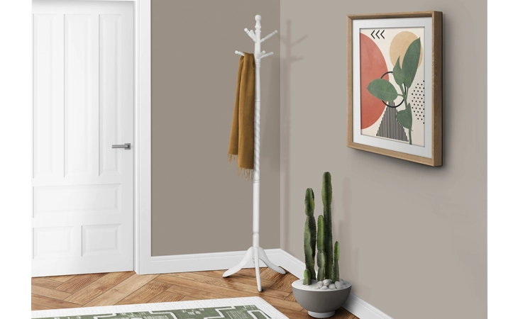 I3057  COAT RACK - 72 H - ANTIQUE WHITE WOOD TRADITIONAL STYLE