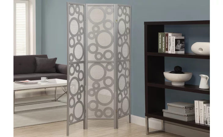 I4636  FOLDING SCREEN - 3 PANEL - SILVER   BUBBLE DESIGN