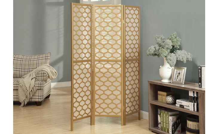 I4638  FOLDING SCREEN - 3 PANEL - GOLD FRAME LANTERN DESIGN