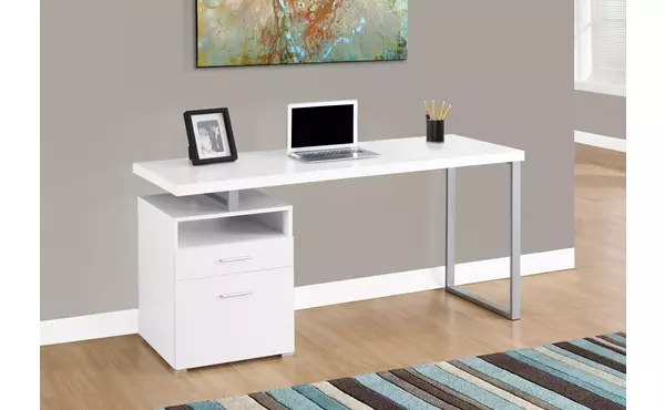 computer desk - 60 l - white - silver metal by monarch specialties