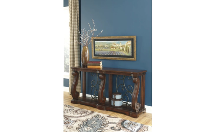 T869-4 Alymere SOFA TABLE ALYMERE RUSTIC BROWN OCCASIONAL