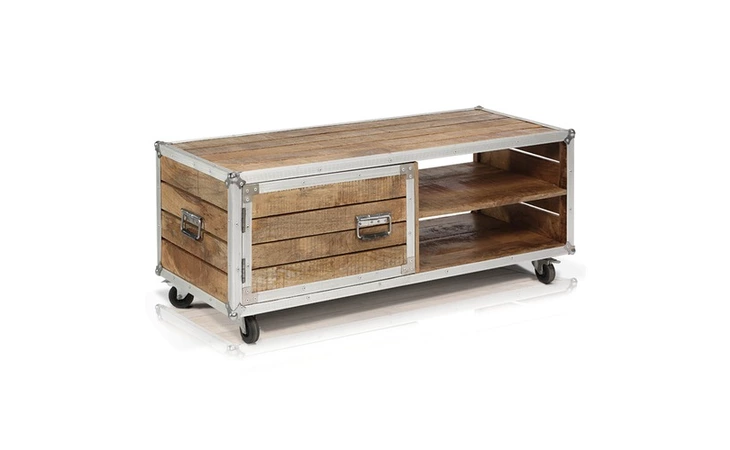 SA5002  JAMIE TRAVEL TRUNK COFFEE TABLE, 1 DR, 2 OPEN SHELVES, CASTERS