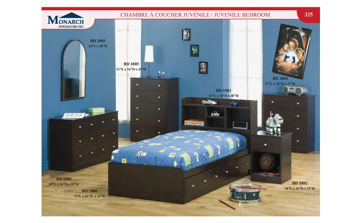 BD1801  CAPPUCCINO BOOKCASE HEADBOARD FOR MATES BED 
 PG325
