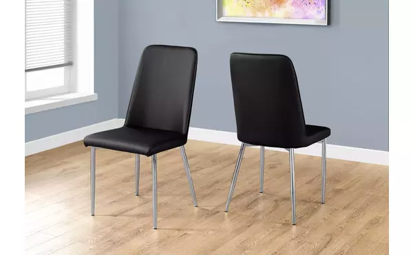 dining chair - 2pcs - 37 h - black leather-look - chrome by monarch specialties