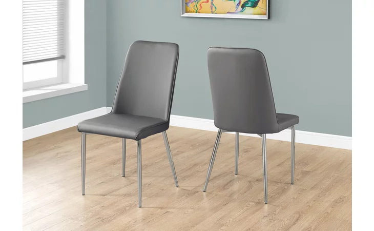 I1035  DINING CHAIR - 2PCS - 37 H - GREY LEATHER-LOOK - CHROME