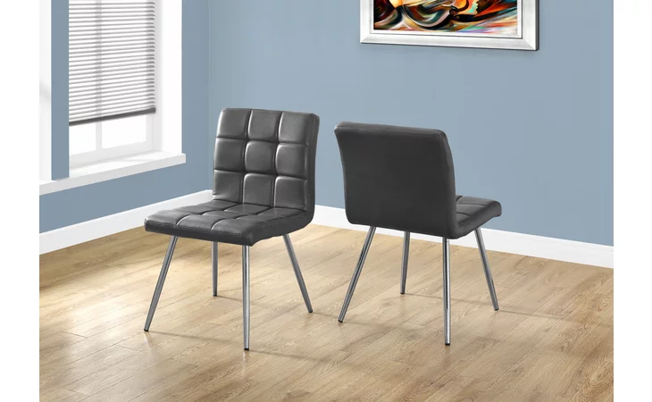 I1072  DINING CHAIR - 2PCS - 32 H - GREY LEATHER-LOOK - CHROME