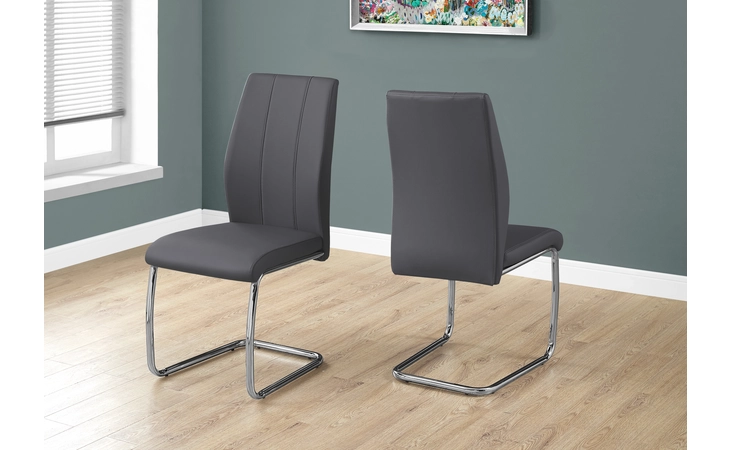 I1077  DINING CHAIR - 2PCS - 39 H - GREY LEATHER-LOOK - CHROME