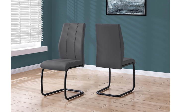 I1124  DINING CHAIR - 2PCS - 39 H - GREY LEATHER-LOOK - METAL