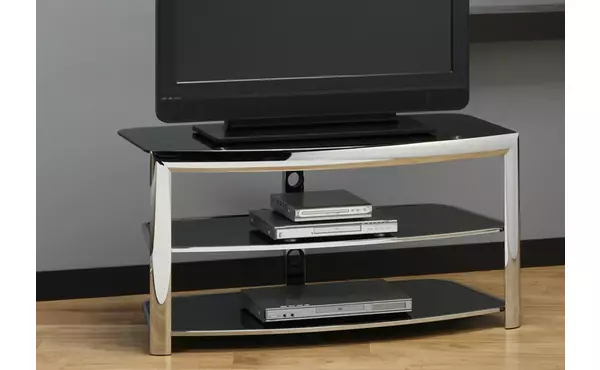 tv stand - chrome metal - black tempered glass by monarch specialties