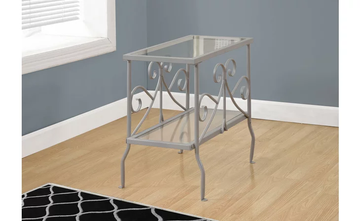 I3106  ACCENT TABLE - SILVER METAL WITH TEMPERED GLASS