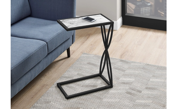 I3304  ACCENT TABLE - 25 H - WHITE MARBLE-LOOK - BLACK METAL