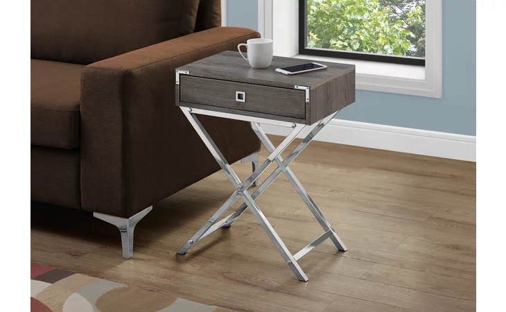 I3555  ACCENT TABLE - 24 H - DARK TAUPE - CHROME METAL