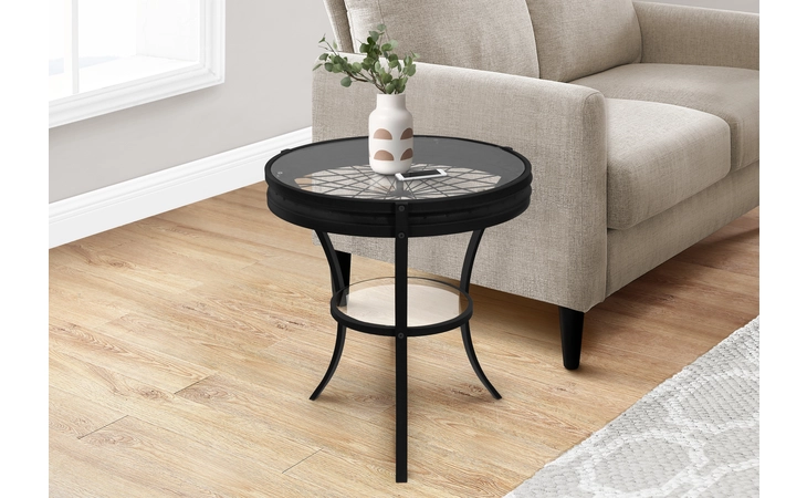 I2140  ACCENT TABLE - 22 DIA - BLACK WITH TEMPERED GLASS