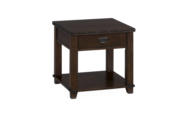 561-3 CASSIDY BROWN FINISH PLANK TOP END TABLE W DRAWER, SHELF