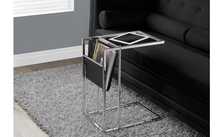 I3038  ACCENT TABLE - BLACK - CHROME METAL WITH A MAGAZINE RACK