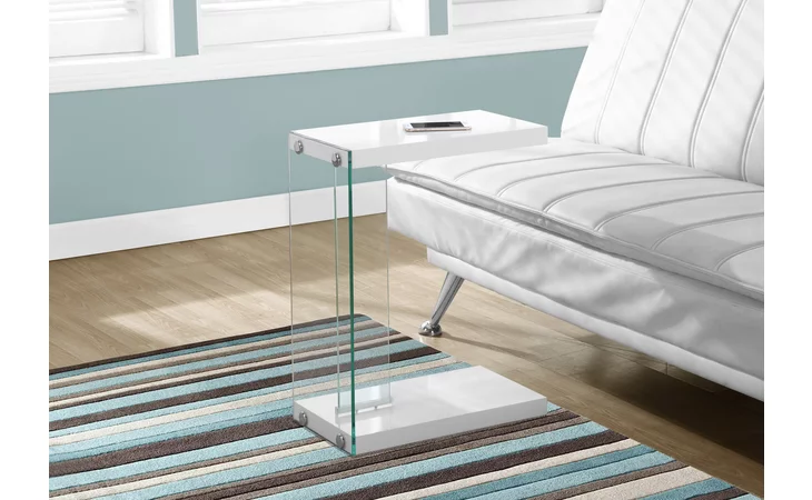 I3215  ACCENT TABLE - GLOSSY WHITE WITH TEMPERED GLASS