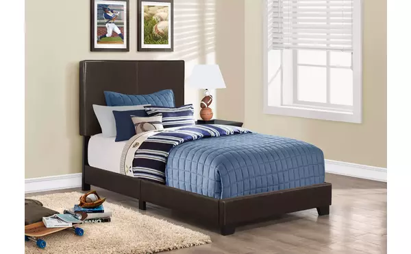 bed - twin size - dark brown leather-look by monarch specialties