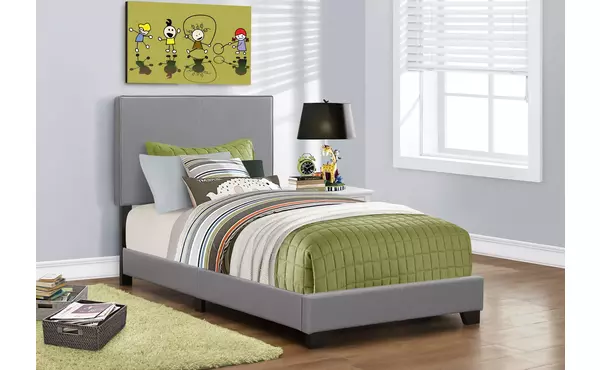 bed - twin size - grey leather-look by monarch specialties