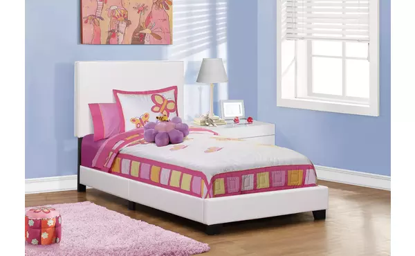 bed - twin size - white leather-look by monarch specialties