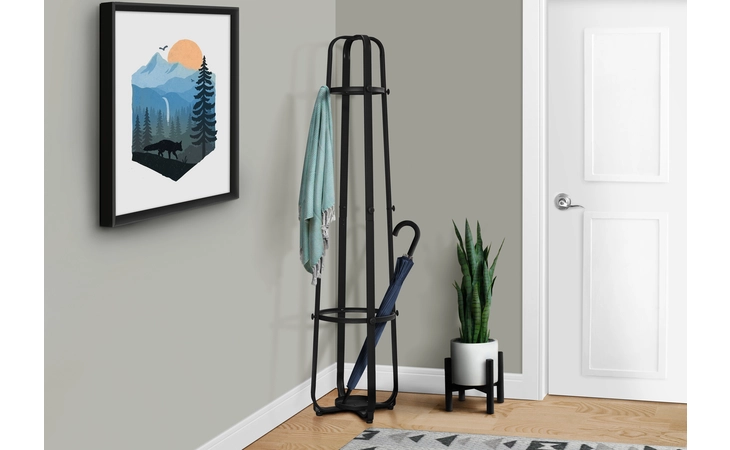 I2052  COAT RACK - 72 H - BLACK METAL WITH AN UMBRELLA HOLDER