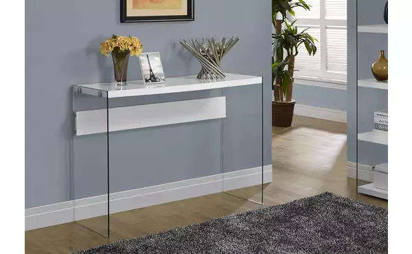accent table - 44 l - glossy white - tempered glass by monarch specialties