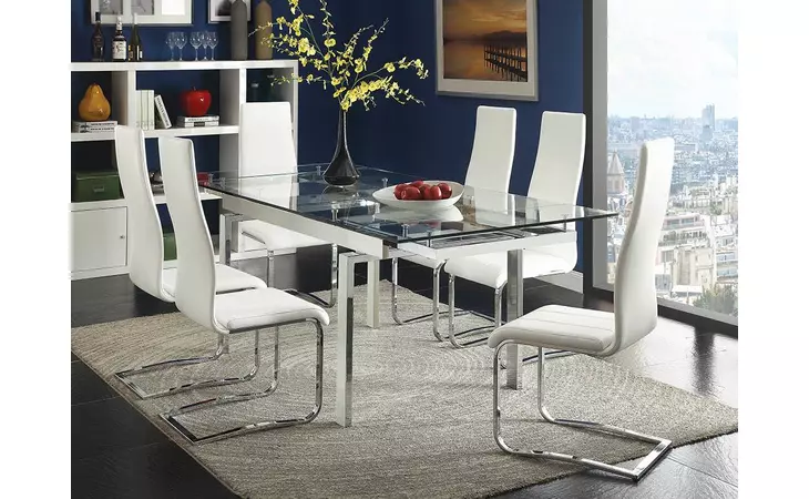 106281  WEXFORD GLASS TOP DINING TABLE WITH EXTENSION LEAVES CHROME